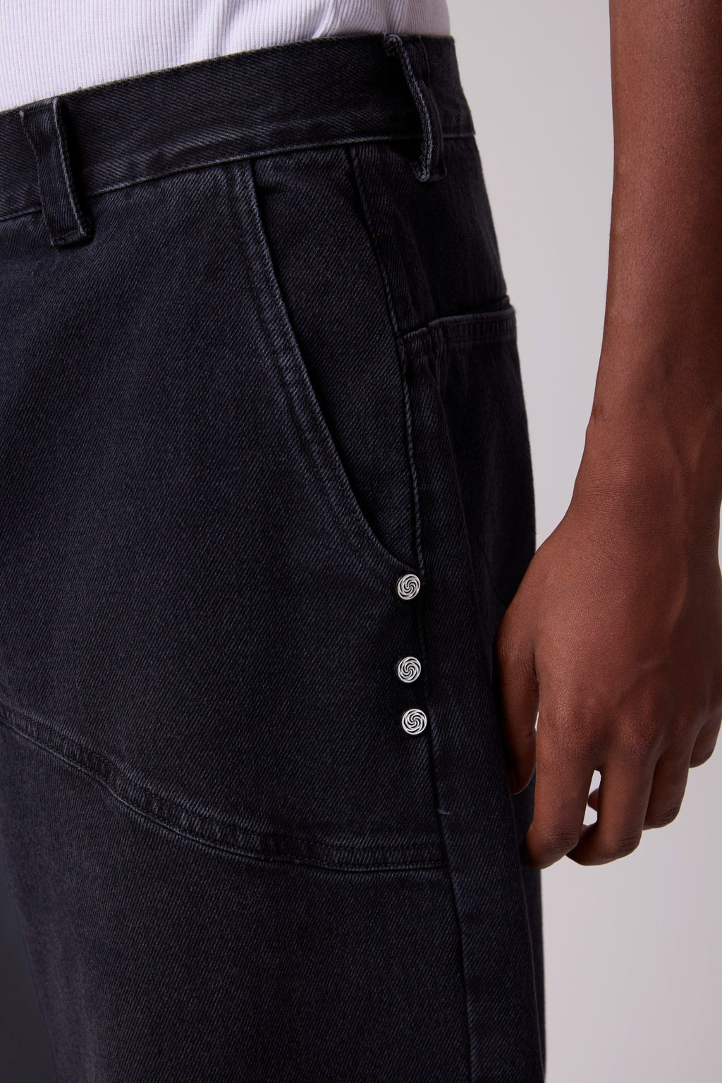 BAGGY DENIM PANTS CURVE LINE