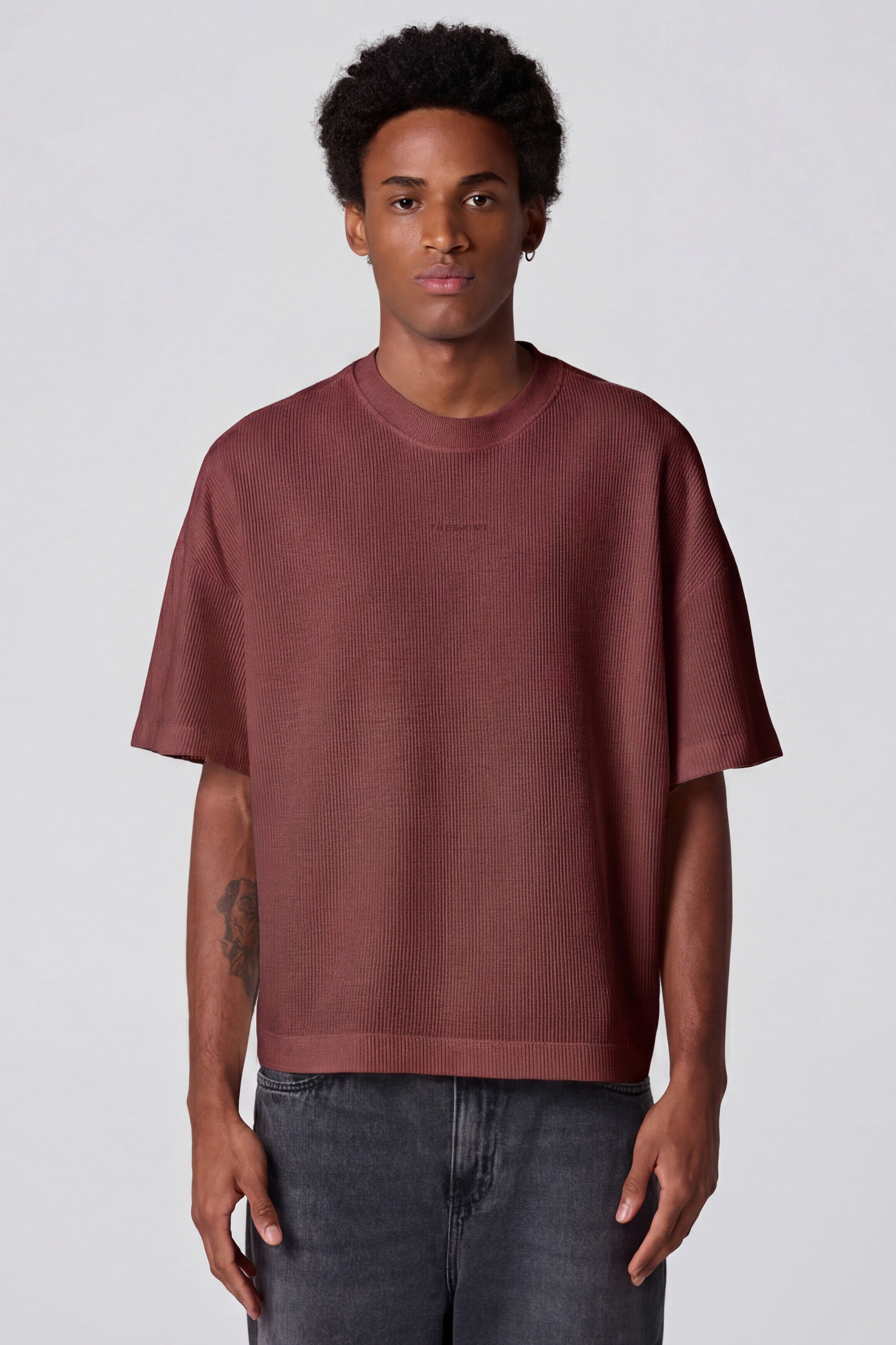 T-SHIRT WIDE BOXY WAFFLE SOLID 