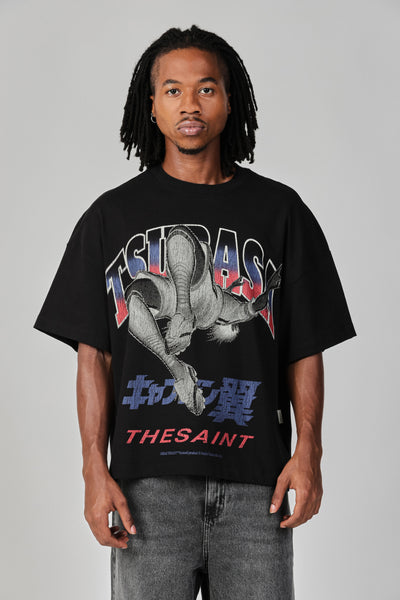 T-Shirt Wide Boxy Tsubasa Black | THESAINT x Captain Tsubasa