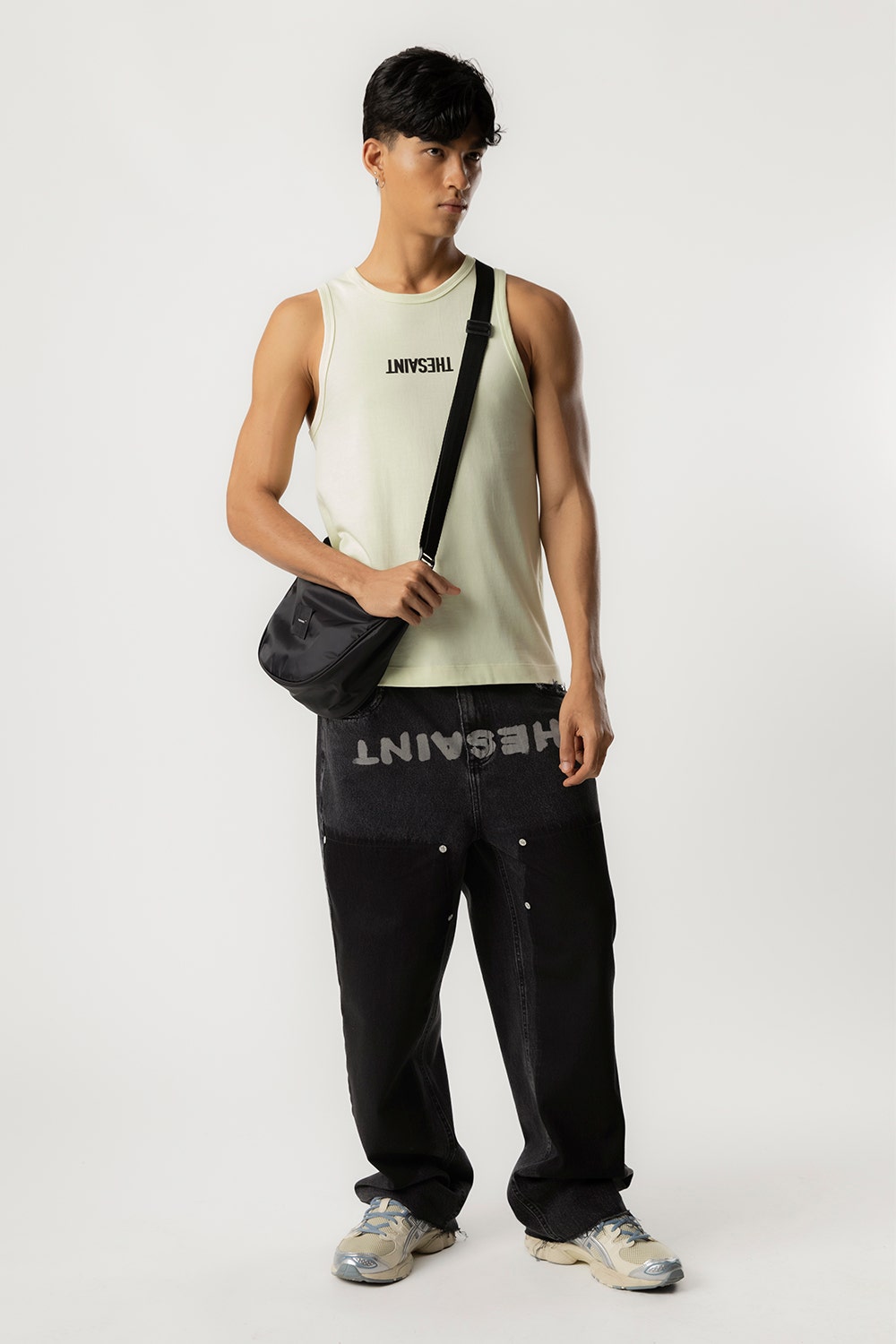 TANK TOP SLIM TSM UPSIDE DOWN - BLACK