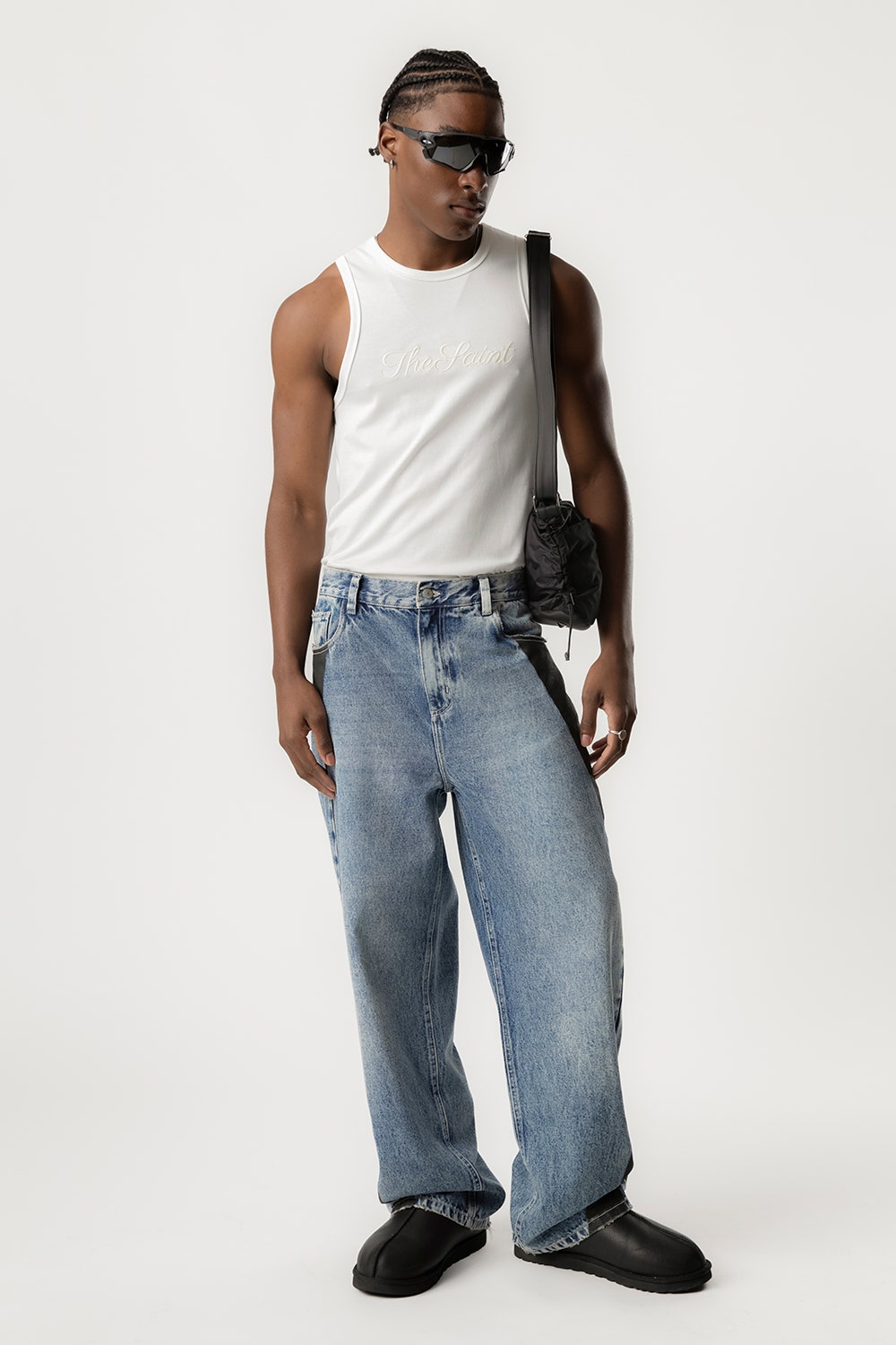 TANK TOP SLIM THESAINT EMBROIDERY - BLACK