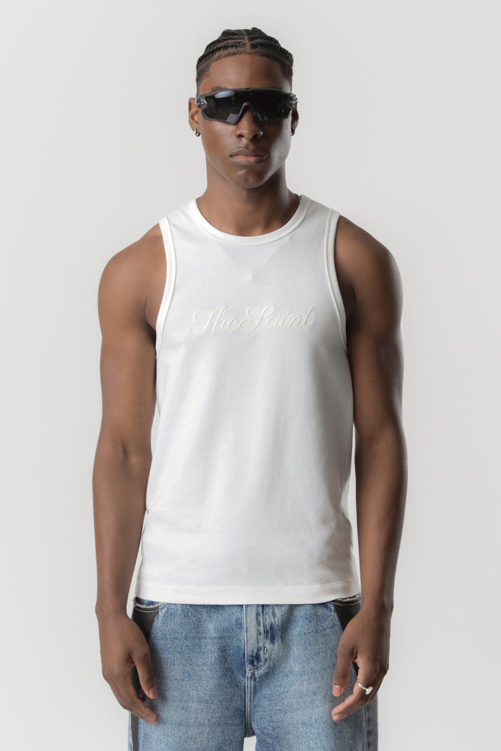 TANK TOP SLIM THESAINT EMBROIDERY - BLACK