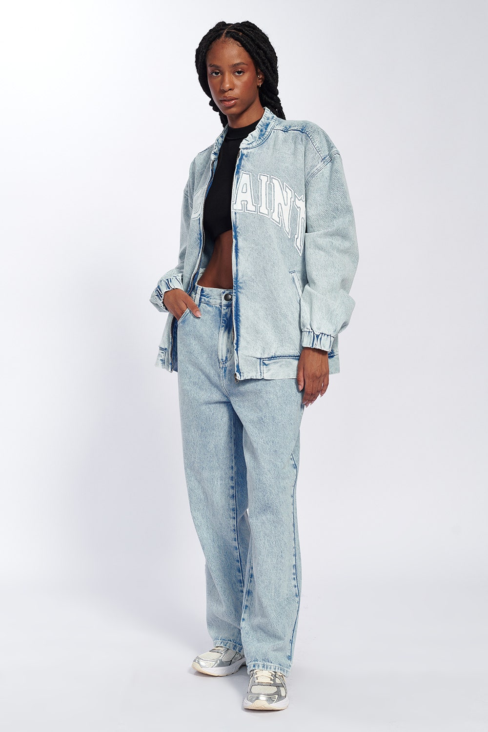 BOMBER JEANS SILK THE SAINT AZUL