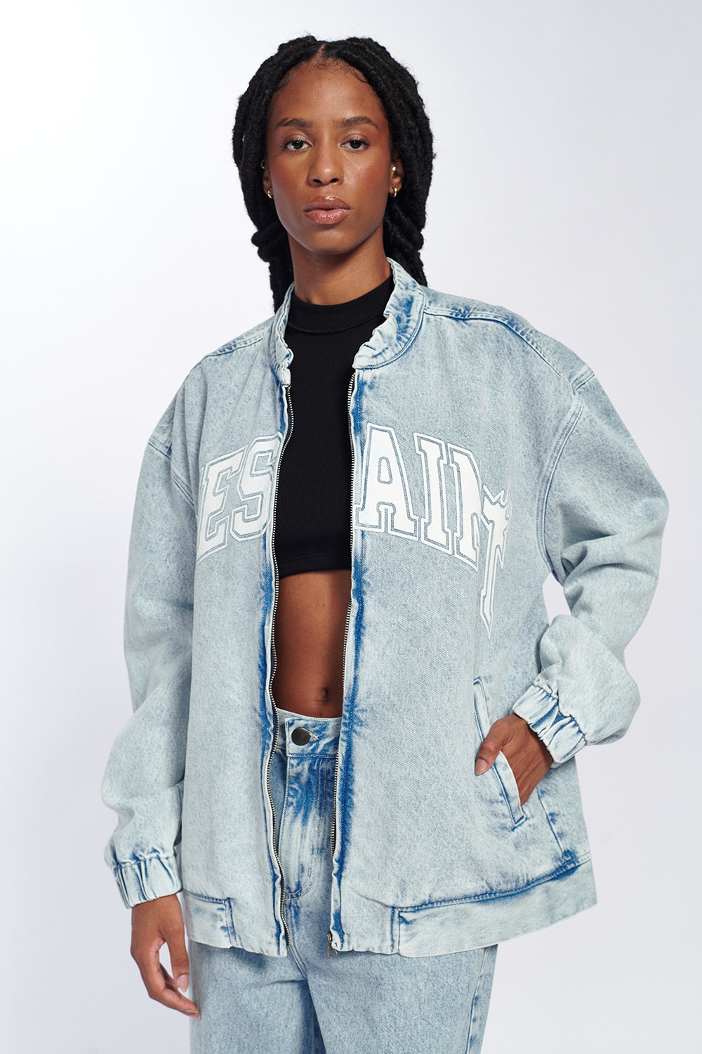 BOMBER JEANS SILK THE SAINT AZUL