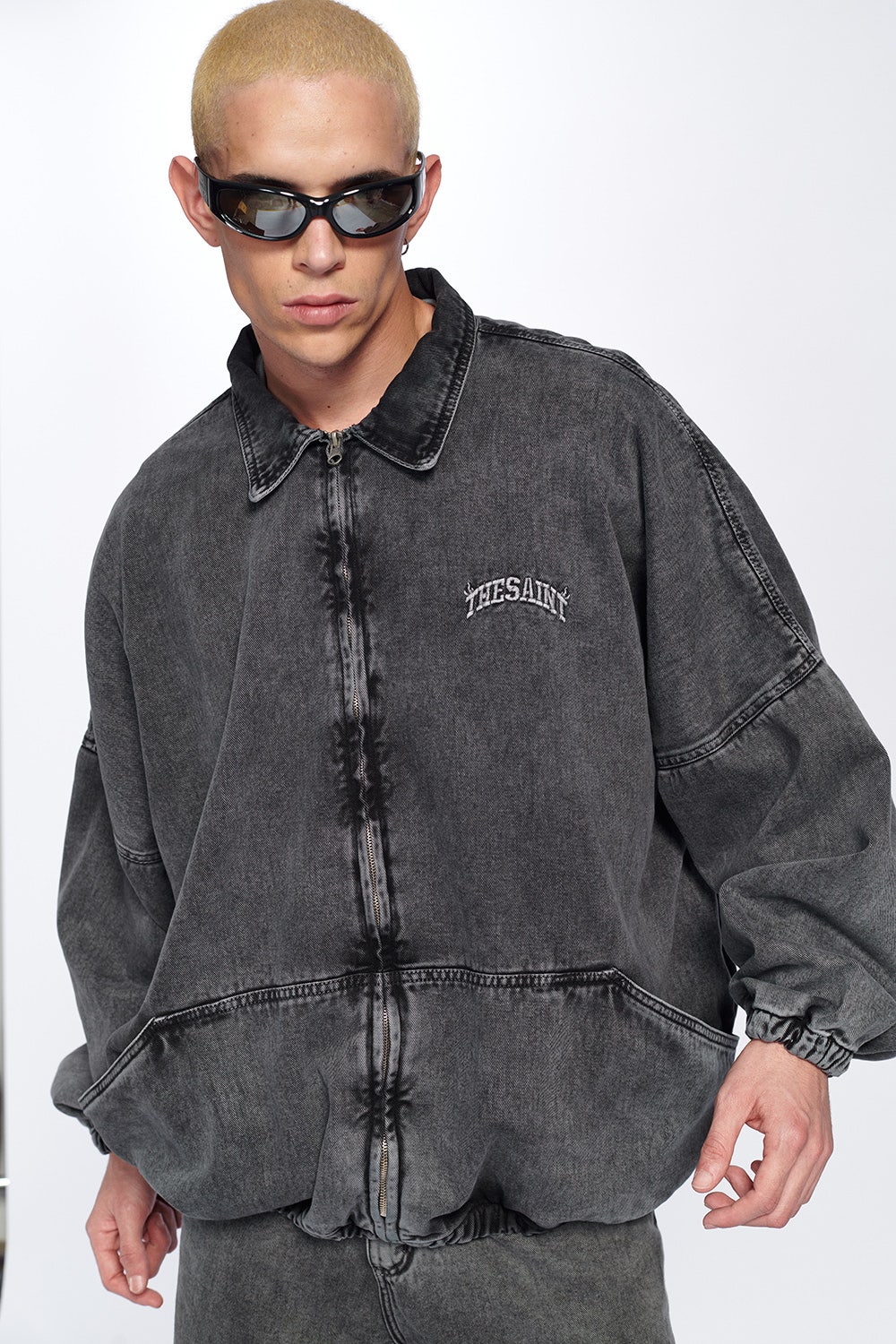 JAQUETA SARJA COM SILK PRETO MARMORIZADO