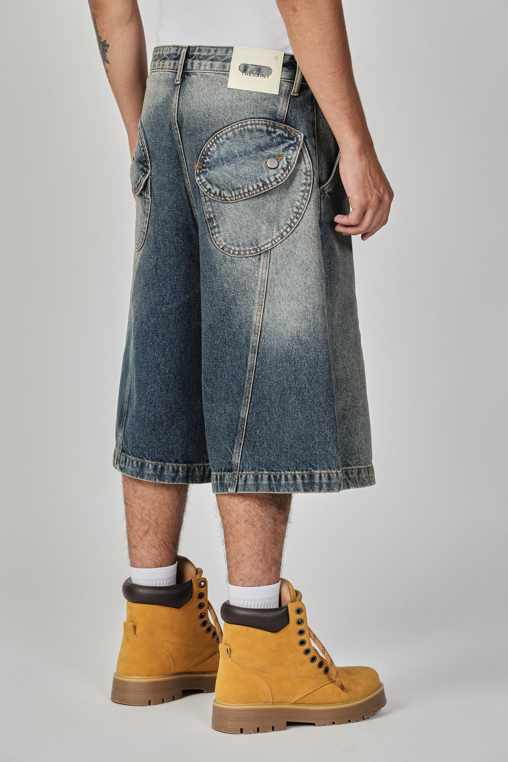 DENIM JORTS ROUND POCKET
