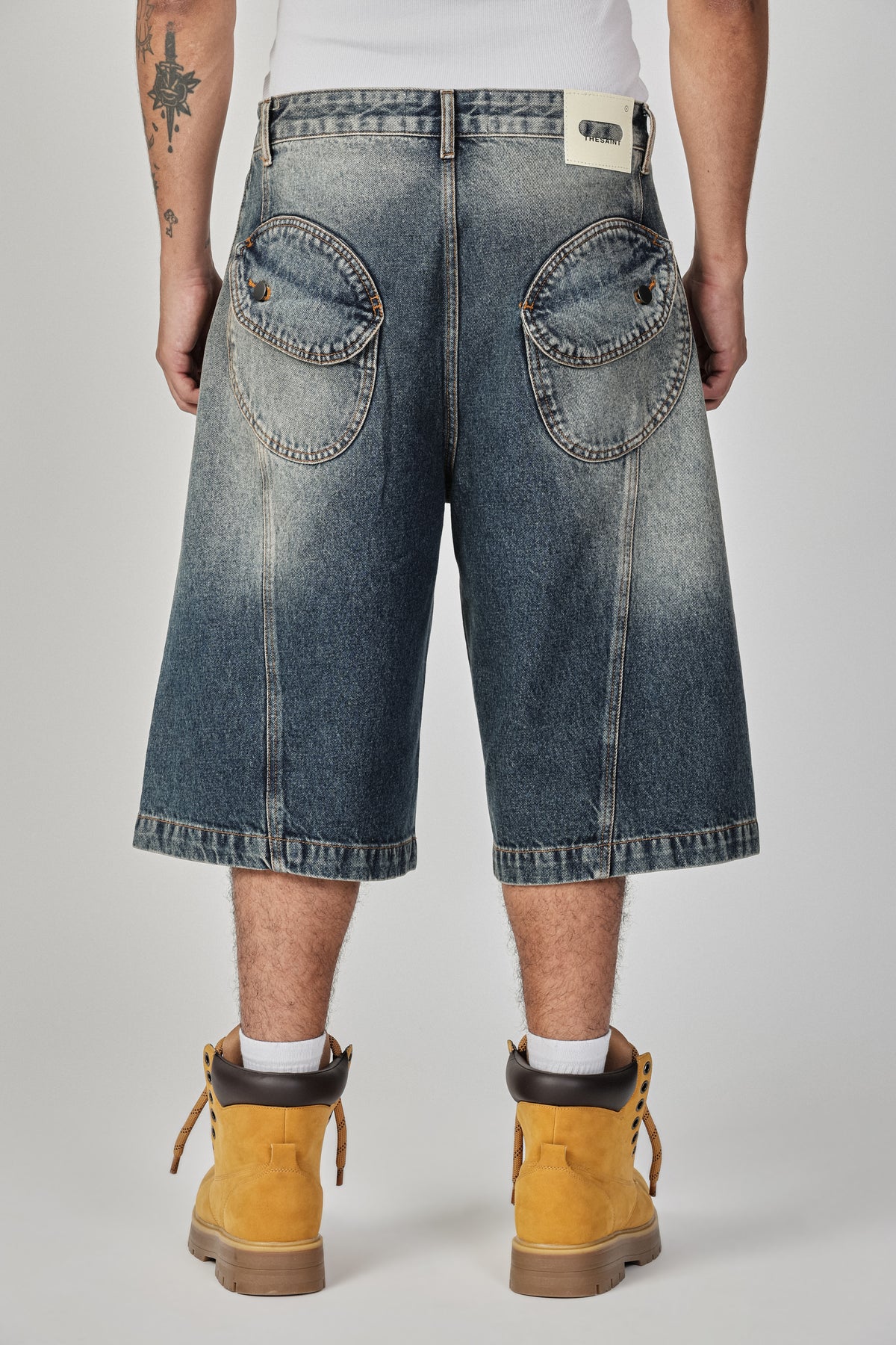 DENIM JORTS ROUND POCKET